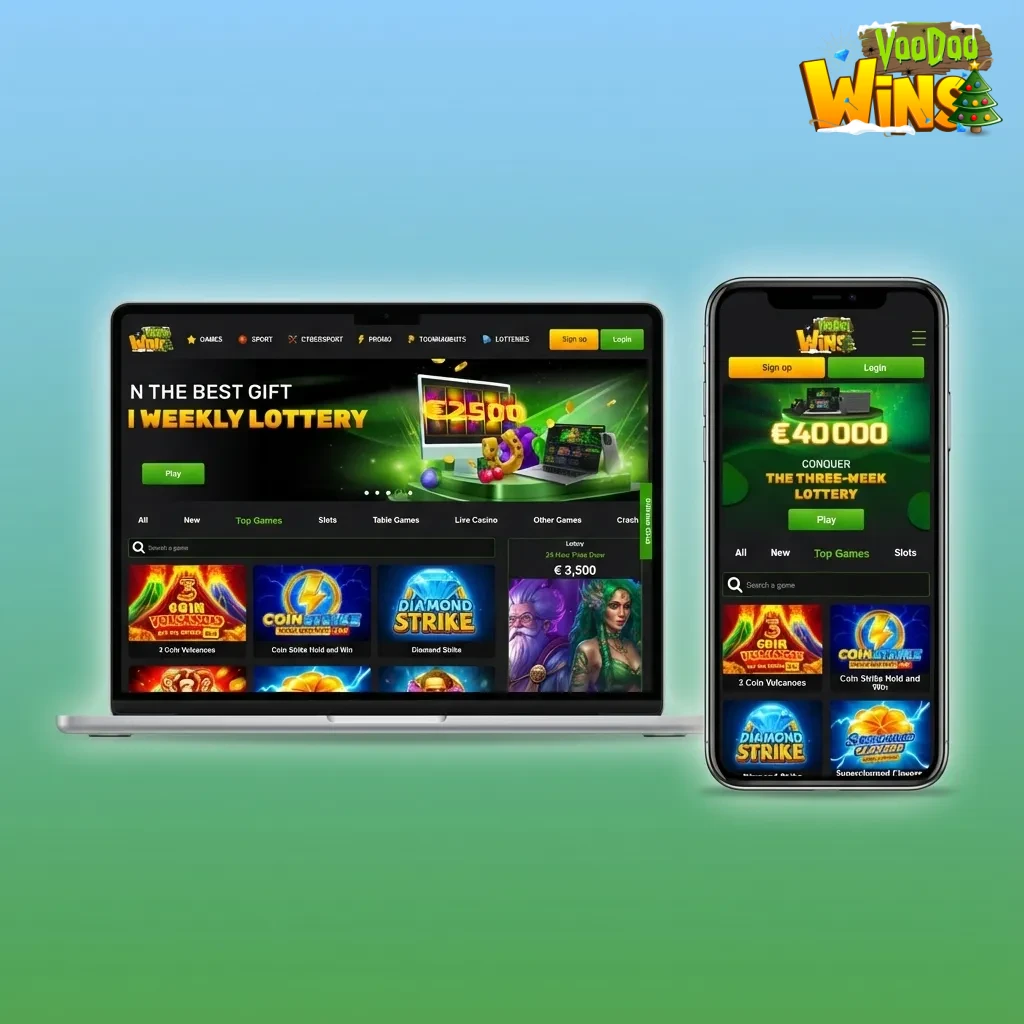 Voodoo Wins website top bar with Sports, Live, eSports, Casino, Live Casino, and quick access to account, cashier, bet slip.