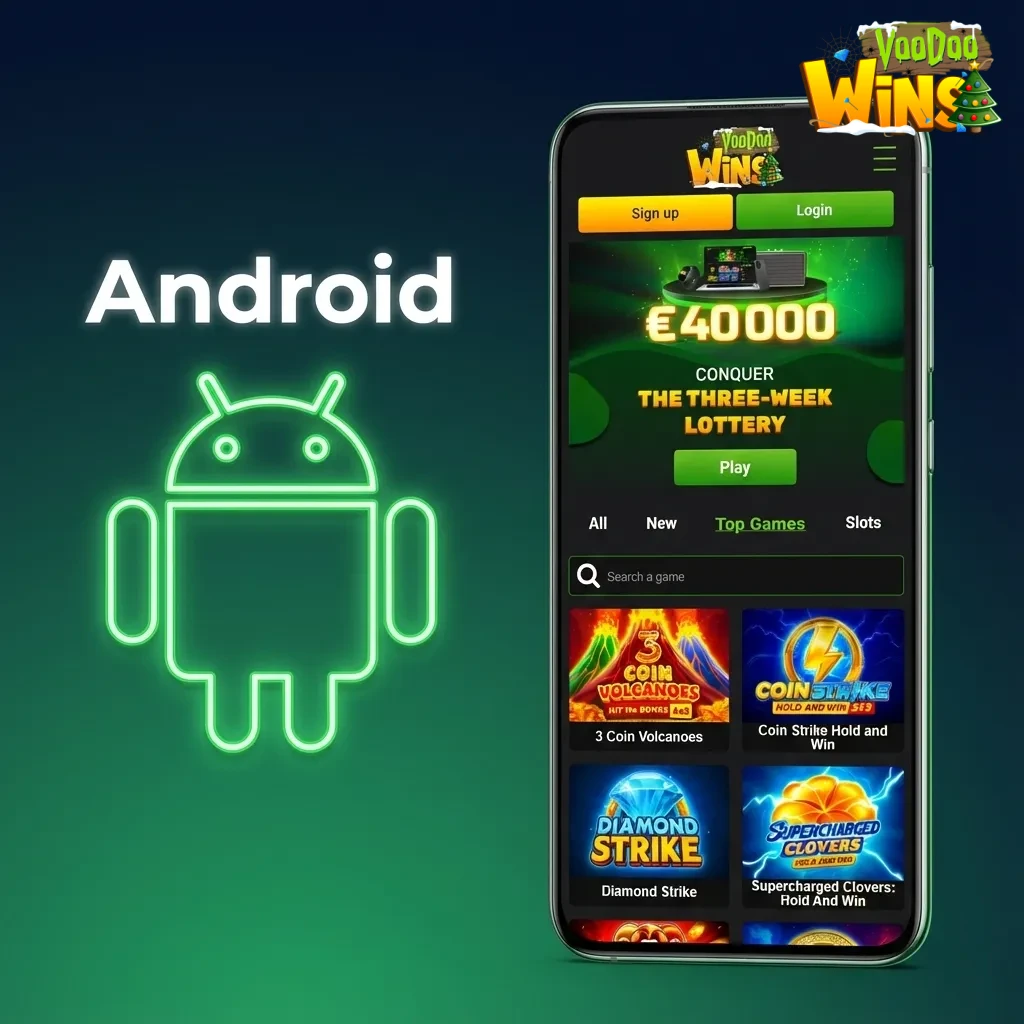 Android app banner showing betting, casino, and KYC tools; steps: download APK, allow sources, install, sign in.