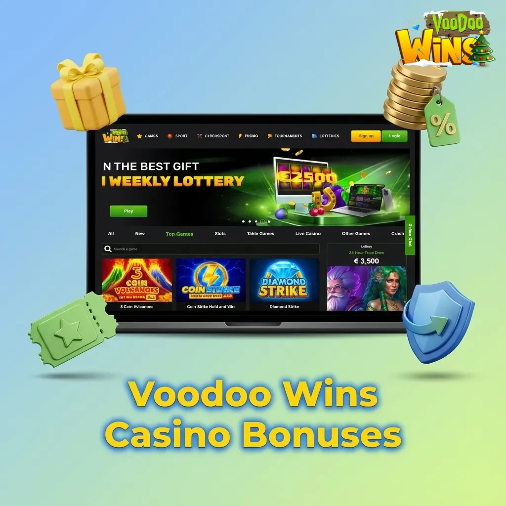 Voodoo Wins casino bonuses: 50% slots reload, 10% live cashback, Free Spins Tue, 40% weekend top-up, 70% high roller.