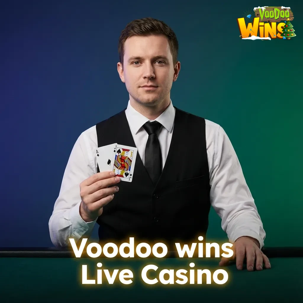 Voodoo Wins live casino with real dealers for blackjack, roulette, and game shows, streaming in HD on phone and PC.