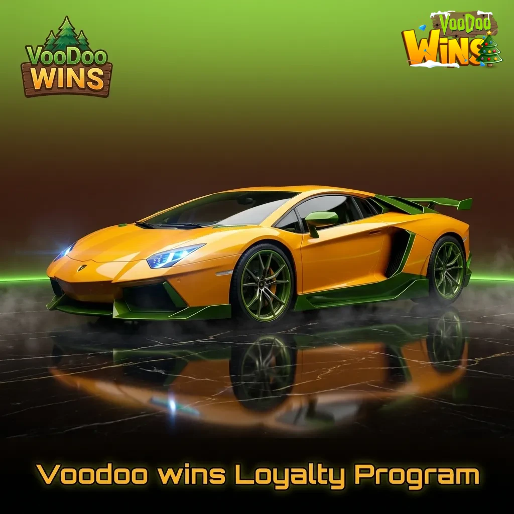 Voodoo Wins loyalty program graphic showing tiers, points for slots/tables/sports, VIP support, and points-to-bonus exchange