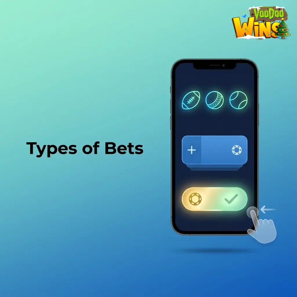Types of Bets infographic summarizing Single, Accumulator (Express), and System bets, risks, returns, and stake size.